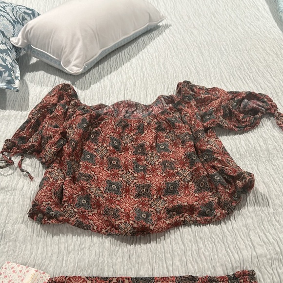 Beautiful Boho Chic Free People peasant top w matching skirt! Ted's, black & tan - Picture 2 of 6